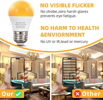 1800K Amber Sleep Light Bulbs - Blue Light Blocking, Dimmable A15 E26 LED Bulbs (3W, 25W Eqv) for Healthy Sleep, Bedroom & Nursery, 4 Pack