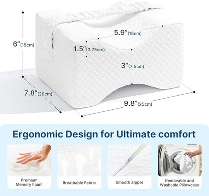 Knee Pillow for Side Sleepers-Memory Foam Leg Pillow for Between Legs-Sciatica,Hip&Back Pain Relief,Spinal Alignment Leg Cushion,White