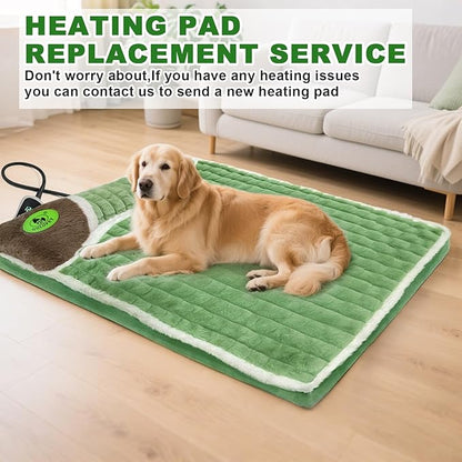 Heated Cat Bed Indoor Washable Bed Memory Foam Soft Dog Bed with Side Pillow, Smart Temperature Control Switch, Removable Cotton Sleeve Wash-Green (Green, 20 x 20 x 2 in)