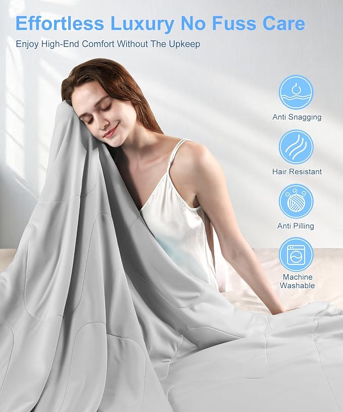 Cooling Comforter Queen Size, Summer Cooling Blanket for Hot Sleepers, Breathable and Lightweight All Season Bedding for Night Sweats, Cooling Technology for Hot Nights, 90"x90", Gray