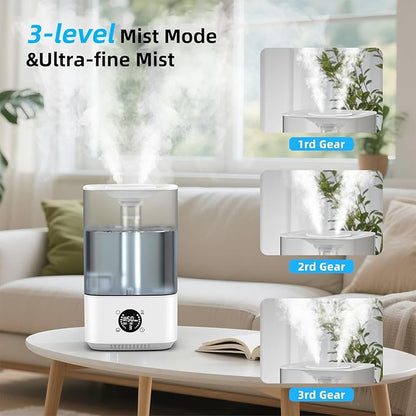 6L Humidifier for Bedroom Large Room Home, 800ft² Wide Coverage, 26dB Quiet,Easy Top Fill, Quickly & Evenly Humidify, Real-Time Humidity Monitoring and Anti-dry Burn, White