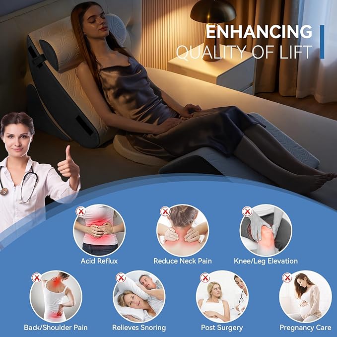 Wedge Pillow Set for After Surgery, 6 PCS Bed Wedge Pillow for Sleeping, Memory Foam Orthopedic Back Pillow for Pain Relief and Acid Reflux, Adjustable Post Surgery Pillow Grey