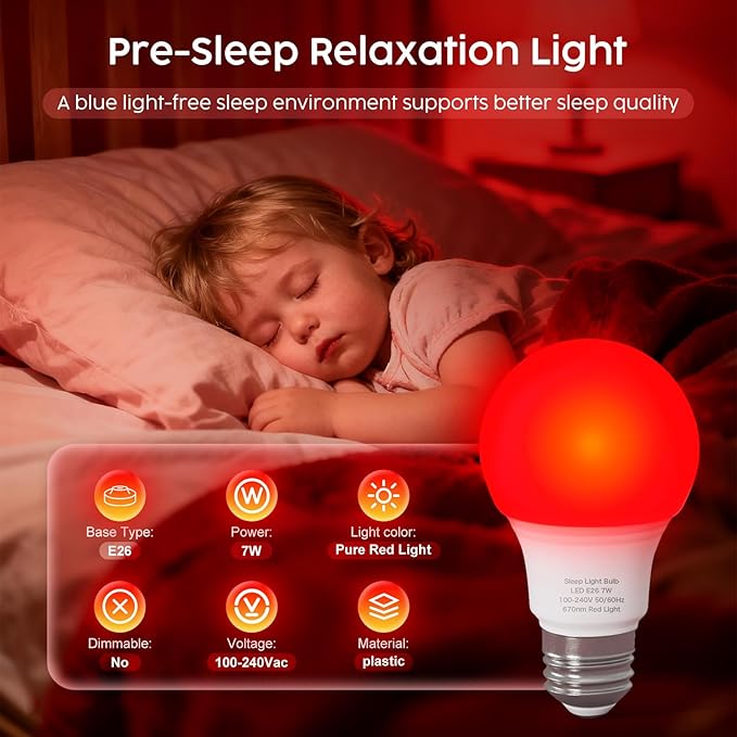 Red Light Bulbs for Sleep, 670nm Natural Sleep Aid Lamp, Blue Light Blocker for Stress Relief, Relaxation, Yoga, Meditation and Travel
