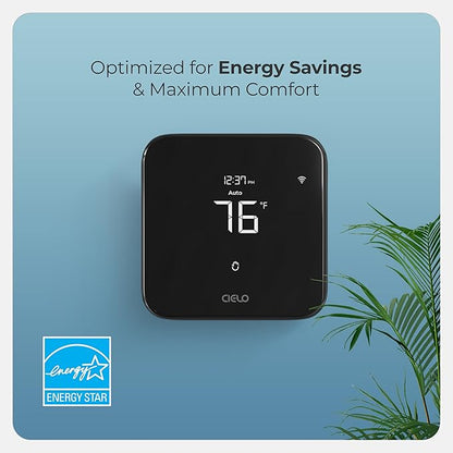 Cielo Smart Thermostat Eco (for Central HVAC) | Energy Star Certified | Supports Conventional Systems up to (2H/2C) & Heat Pumps (4H/2C) | Free C-Wire Adapter | NOT for Mini Split Systems | Black