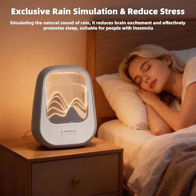 8-in-1 White Noise Sound Machine with Night Light, Help Stress Relief, Waterfall Design Essential Oil Diffuser Rain Sound Machine with Humidifier for Bedroom Office Decor Gift, Gray