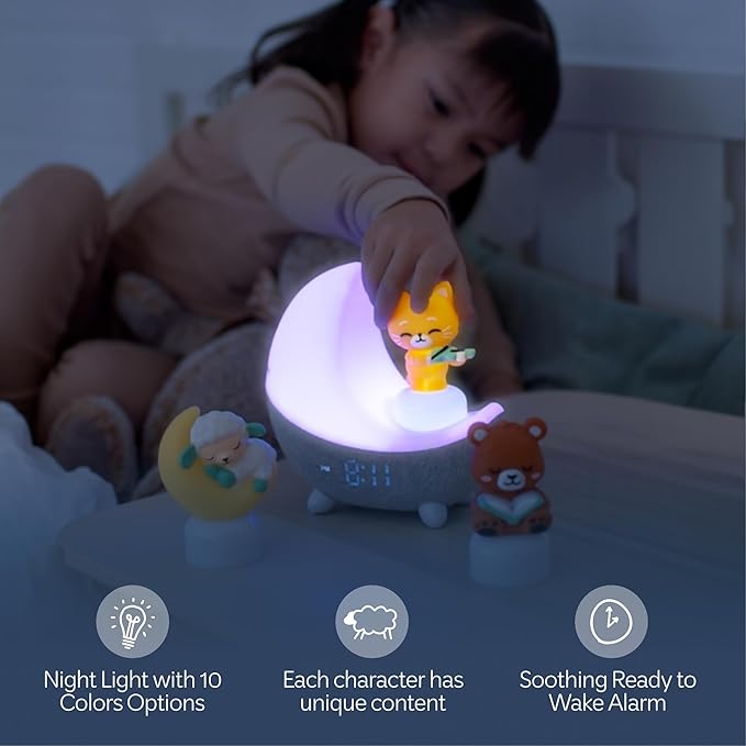 Move2Play, Dozi Sound Machine | Cute Sleep Toy + Sound Machine | 3+ Hrs Thoughtfully Made Bedtime Content | Moonlight Night Light with Changing Colors | Gentle OK-to-Wake Wake-Up