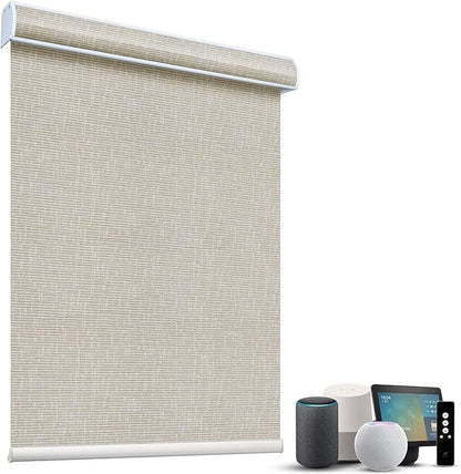 SmartWings Motorized Light Filtering Shades, 70% Blackout, Custom Size, Rechargeable Battery, Works with Matter/Apple HomeKit, Alexa, Thread/Zigbee, Remote Optional, 70% Safari Cream