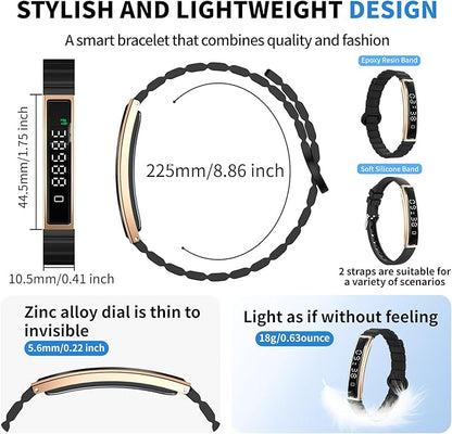 Lightweight Smart Bracelet for Women Men, Step Tracker Watch Wristband With 24/7 Heart Rate Sleep Monitor, 12 Sport Modes Fitness Trackers, Waterproof Health Band Fits Android IOS (Black+Black)