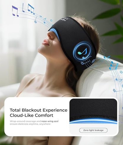 MUSICOZY Sleep Headphones Eye Mask Bluetooth 5.4, Bamboo Cotton Full Coverage Headphones Headband for Side Sleepers, Wireless Earphones with Speaker Sleep Music Earbuds for Men Women (Classical Black)