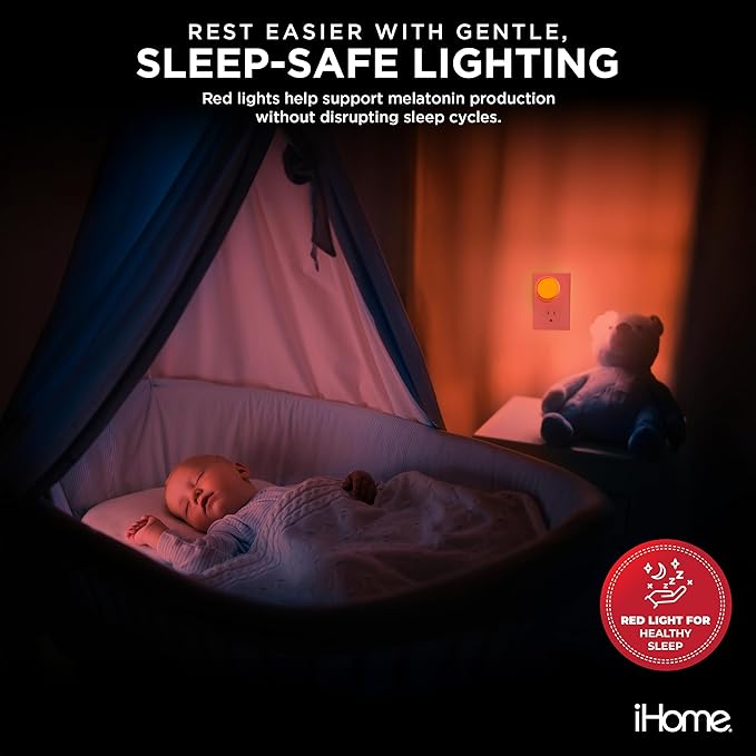 iHome Plug-in LED Night Lights 4-Pack, Dusk-to-Dawn Sensor, 3000K Warm Glow, Energy Saving, Great for Bedrooms, Hallways, Closets, Stairs, Kids’ Rooms (4-Pack (2 White & 2 Red Lights))