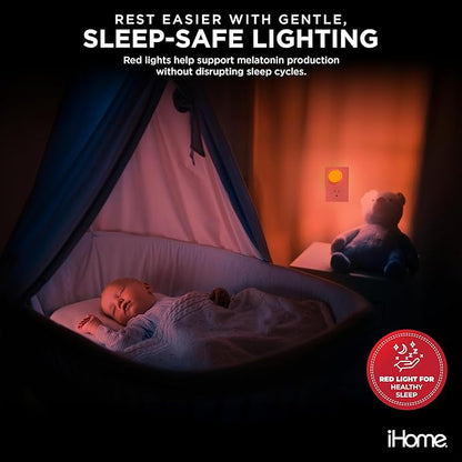 iHome Plug-in LED Night Lights 4-Pack, Dusk-to-Dawn Sensor, 3000K Warm Glow, Energy Saving, Great for Bedrooms, Hallways, Closets, Stairs, Kids’ Rooms (4-Pack (2 White & 2 Red Lights))