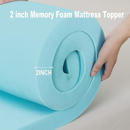 Memory Foam Mattress Topper Twin 2inch+2inch, Pressure-Relieving Bed Topper with Secure Strap Design for Back Pain, Soft and Supportive, Shredded Memory Foam