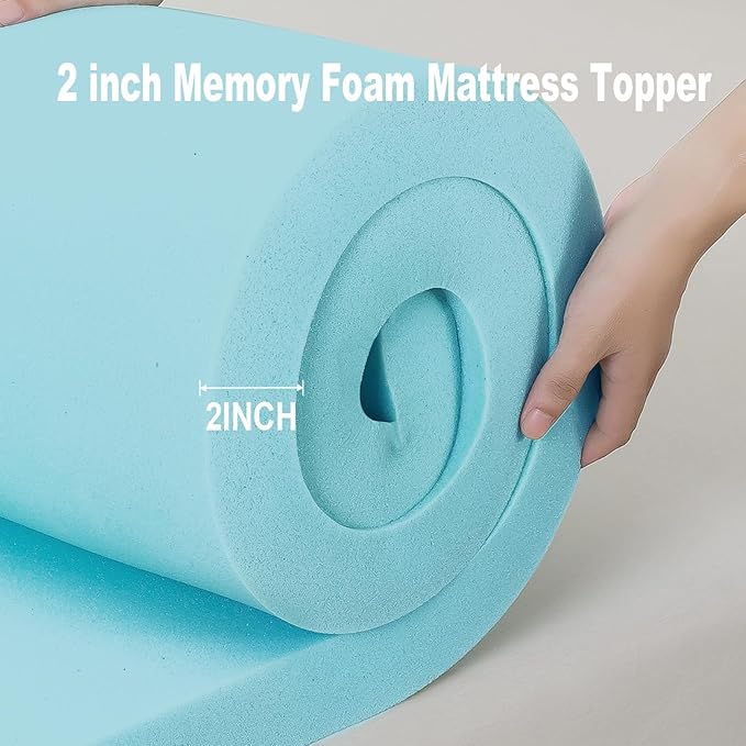 Memory Foam Mattress Topper King 2inch+2inch, Pressure-Relieving Bed Topper with Secure Strap Design for Back Pain, Soft and Supportive, Shredded Memory Foam