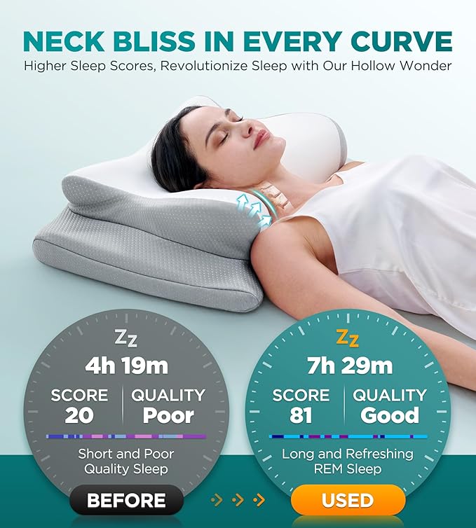 Ease Now Cervical Neck Pillow for Pain Relief, Beauty Sleeping Cooling Pillow for Side Back Stomach Sleeper, Odorless Memory Foam Bed Pillows Deep Sleep,Ergonomic Orthopedic Contour Neck Support