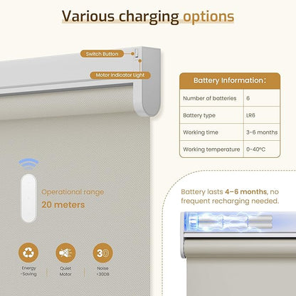 Grandekor Motorized Blinds with Remote Control, Blackout Roller Shade Electric Shades Cordless Smart Blinds for Bedroom Living Room Office,Beige,W35xH72