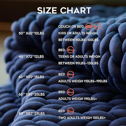 YnM Weighted Blanket, Handmade Chunky Knitted Design, Soft and Cozy, Temperature Regulating and Breathable, Machine Washable Throw for Sleep or Home Decor (Prussian Blue, 80x87 Inch, 25lbs)