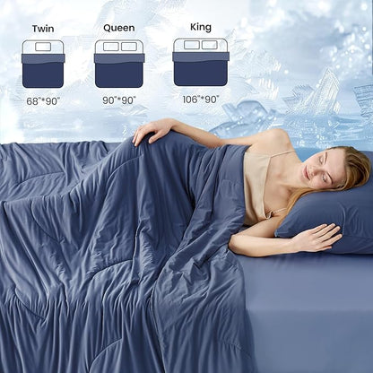 Cozy Bliss Deluxe Dual-Sided Cooling Comforter Queen Size, Ultra-Soft Lightweight Breathable Silky Cooling Blankets with Q-Max>0.45 for Bedroom, Hot Sleepers & Night Sweats, Dark Blue, 90"x90"
