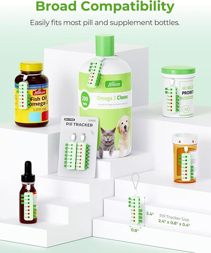 Pill Reminder for Easy Tracking Without Refills, Reusable Pill Tracker for Vairous Bottles, Arthritis-Friendly & Anti-Slide Medication Tracker, Compact Medicine Reminder for Pet Meds, Green, 2-Pack
