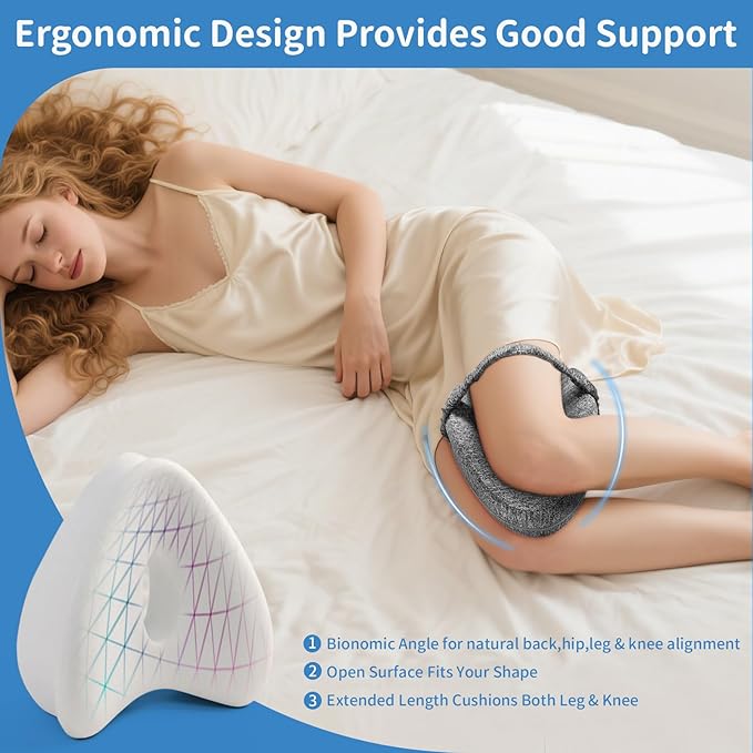 Knee Pillow for Side Sleepers, Leg Pillow with Elastic Strap, Smooth Spine Pillow for Side Sleeping, Thigh Pillows with Removable and Washable Cover, Dark Gray