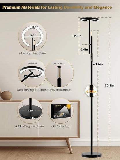 10000 Lux Light Therapy Lamp, LED UV-Free Sunlight Lamp, Smart Floor Lamp with Remote & App Control, Stepless Adjustable Brightness & Color Temps, Happy Lamp Light Therapy, Full Spectrum Sun Lamp