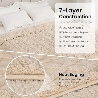 Weighted Blanket Full Size, Adult Weighted Blankets 15lbs with Doubled-Sized Shaggy Sherpa, Soft Plush Jacquard Bed Blanket for Sleep Natural and Relaxing, Ceramic Beads, Beige, 48 * 72 15lbs