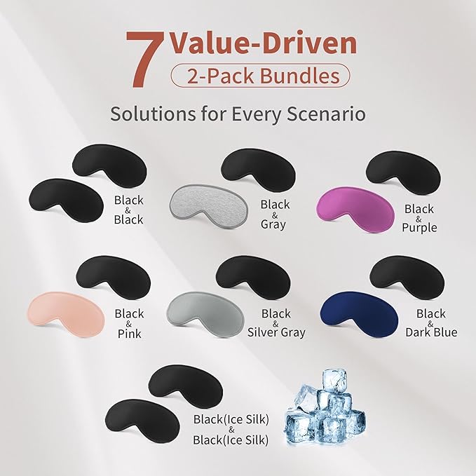 3D Sleep Mask for Men Women 2 Pack, Blackout Eye Mask for Sleeping Eye Mask for Side Sleeper, Memory Foam Adjustable&Washable, Airplane Travel Essentials Couples Yoga Meditation Office Black & Pink