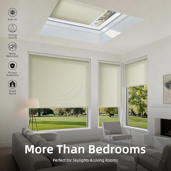ZSTARR Motorized Skylight Shades Blackout Cellular Honeycomb Electric Blinds with Solar Panel Cordless Rechargeable with Remote for Roof and Slanted Windows Custom Size (LF Beige)