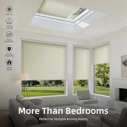 ZSTARR Motorized Skylight Shades Blackout Cellular Honeycomb Electric Blinds with Solar Panel Cordless Rechargeable with Remote for Roof and Slanted Windows Custom Size (LF Beige)