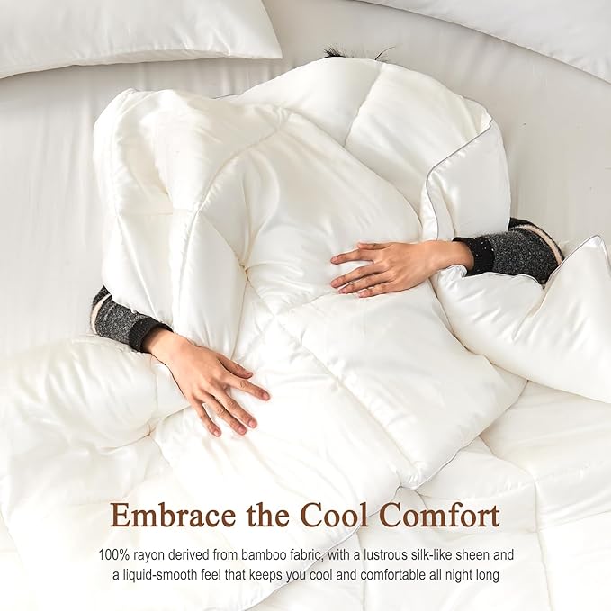 BPC 100% Rayon Derived from Bamboo Silk Blend Comforter King Size, ClimaSilk™ Ultra-Soft Down-Alternative Duvet Insert for All Seasons with Corner Tabs, Medium Warmth, White, 106x90 Inches
