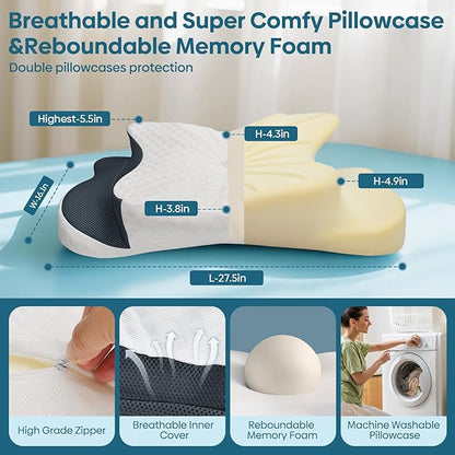 Cervical Pillow for Neck & Shoulder Pain Relief Sleeping - Ergonomic Contour Pillows - Memory Foam Pillow for Side, Back & Stomach Sleepers