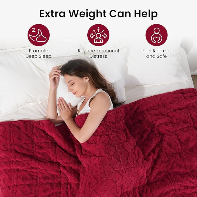 15 lbs Weighted Blanket for Adults, Dual Sided Soft Fuzzy Sherpa Weighted Blankets Full Size with Jacquard Pattern, Cozy Winter Weighted Blanket for Sofa Bed, Ceramic Beads, 48 x 72 inches, Red