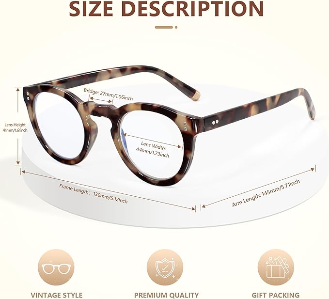 EASY READ Retro Round Blue Light Blocking Reading Glasses for Women,Anti UV Readers for Women with Spring Hinge