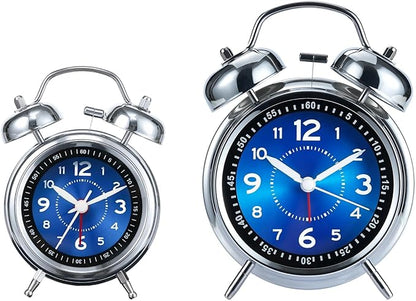 AKCISOT Loud Alarm Clock for Heavy Deep Sleepers,3 Inches Analog Metal Twin Bell Clocks Battery Operated with Backlight for Bedroom Bseide, Old Fashioned for Desk Home Decoration (Blue)