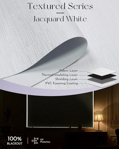 Graywind Motorized Shades 100% Blackout Compatible with Alexa Google WiFi Hardwired Smart Roller Shade Remote Control Automated Blinds, Customized Size (Jacquard White)