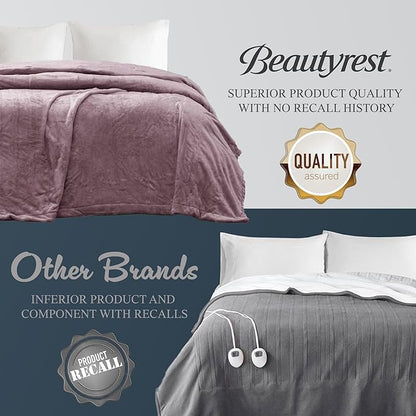 Beautyrest Heated Plush Elect Electric Blanket with 20 Heat Level Setting Controllers Equip with Secure Comfort Technology and 10 Hours Auto Shut Off, Full: 80x84, Lavender,BR54-0655