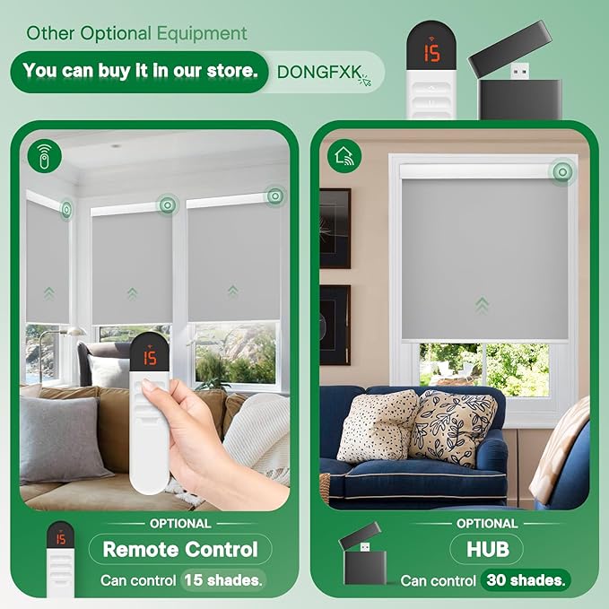Motorized Blinds with Remote, Blackout Cooling Automatic Shades with Solar Panel Cordless Smart Blinds for Windows, Custom Electric Blinds Horizontal Roller Shades,Gray,22" W X 72" H