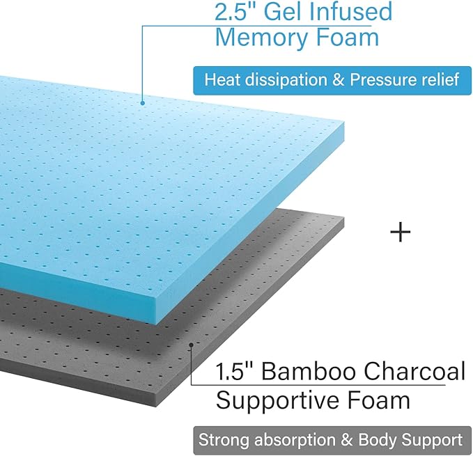 Maxzzz King Mattress Topper,4 Inch Ventilated Design Memory Foam Queen Mattress Topper,Cooling Gel Infused Swirl Foam Pad for Pressure Relief Back Pain, CertiPUR-US Certified