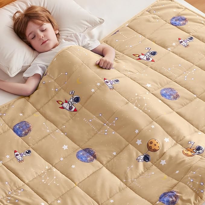 anfie Weighted Blanket Kids(40"x60" 7lbs) Weighted Blanket Cooling Blanket for Sleeping,Throw Size Breathable Blanket with Premium Glass Bead(Space Beige)