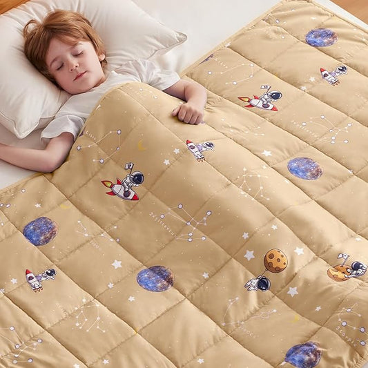 anfie Weighted Blanket Kids(40"x60" 7lbs) Weighted Blanket Cooling Blanket for Sleeping,Throw Size Breathable Blanket with Premium Glass Bead(Space Beige)