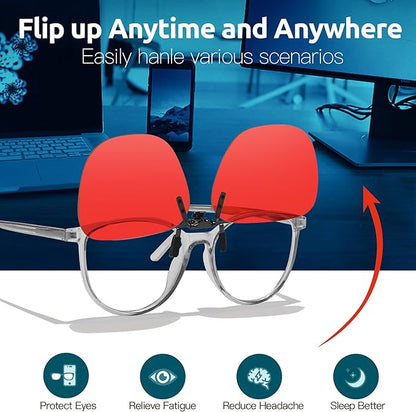 Trysee Square Clip-On Flip-Up Blue Light Blocking Glasses for Eyes Strain/Light Sensitive TS1008