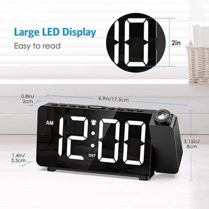 Digital Projection Alarm Clock for Bedroom Ceiling-Alarm Clocks with 180°Projector, 5 Level Brightness, DST, Snooze, Night Mode, Loud Alarms for Kids,Heavy Sleepers, 12/24H, for Bedroom