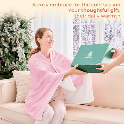JOLLYVOGUE USB Heated Blanket Throw, Wearable & Portable Heating Electric Blanket for Adults, 3 Levels & 8 Heating Zone Shawl for Indoor & Outdoor, Pink (Battery Not Included)