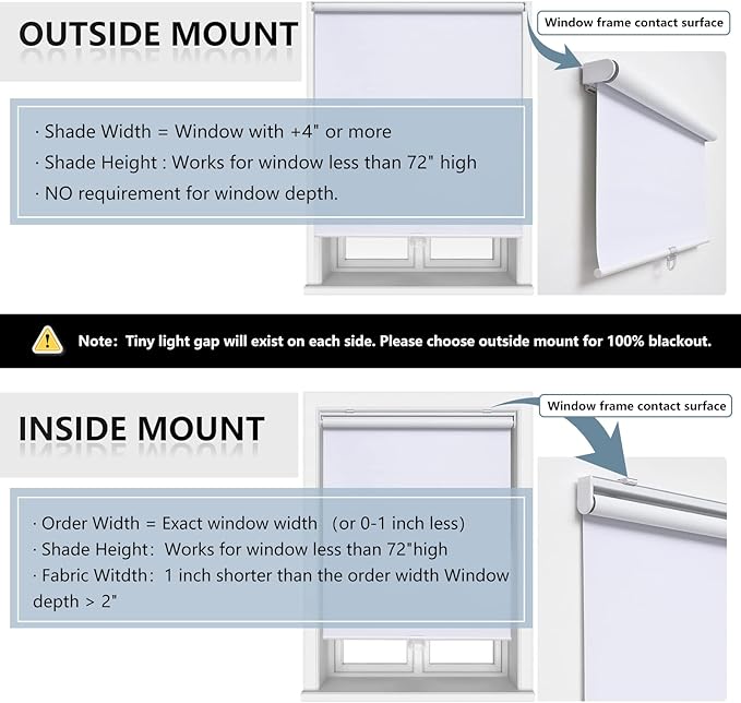 AOSKY Cordless Roller Shades Blackout Blinds for Windows Room Darkening Rolled Up Shades with Spring System, UV Protection Window Shades Door Blinds for Home and Office (47" W x 72" H, White)