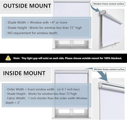 Cordless Roller Shades Blackout Blinds for Windows Room Darkening Rolled Up Shades with Spring System, UV Protection Window Shades Door Blinds for Home and Office (61" W x 72" H, White)