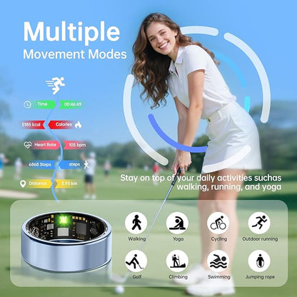 Smart Ring for Women & Men, Health Tracker Ring with Heart Rate, Blood Oxygen,Blood Pressure, IP68 Waterproof Fitness Ring, Sleep Tracker for iPhone and Android, No APP Fee (Blue, 6#)
