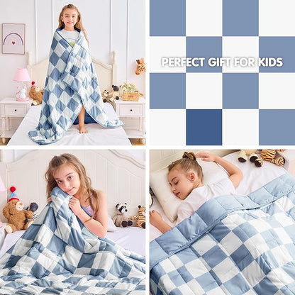 yescool Blue Checkered Weighted Blanket 5 Pounds Plaid Weighted Throw Blanket, Heavy Blanket for Sleeping, Tartan Bed Throw Blanket Gift for 40-60lbs, 36"x48"