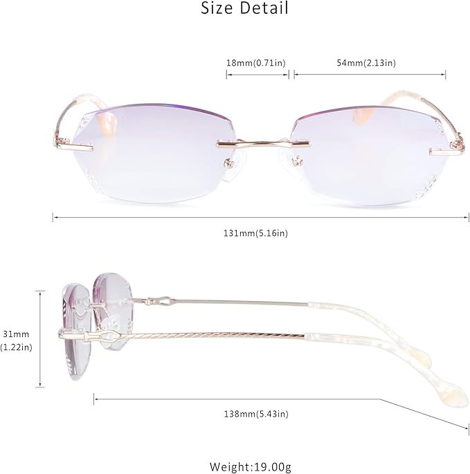 LifeArt Blue Light Blocking Glasses,Computer Reading Glasses,Rimless Frame Tinted Lens with Diamond,Stylish for Women (+3.50 Magnification)