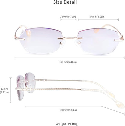 LifeArt Blue Light Blocking Glasses,Computer Reading Glasses,Rimless Frame Tinted Lens with Diamond,Stylish for Women (+3.50 Magnification)
