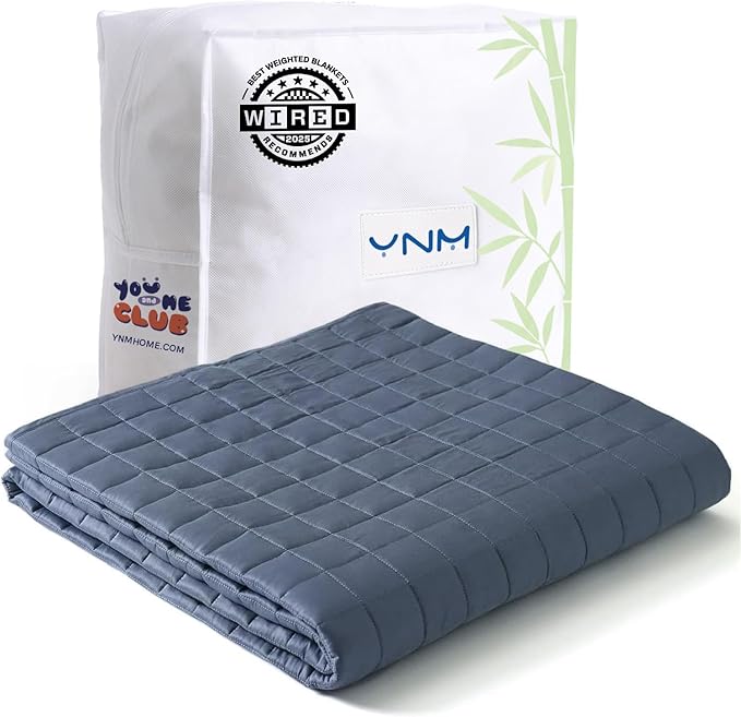 YnM Cooling Weighted Blanket for Adults, 15lbs Heavy Bed Throw for One Person of 140lbs, Perfect for Hot Sleepers or Warm Climates with Cooling Rayon/Glass Beads(60x80 Inches,Queen Bed, Blue Grey)