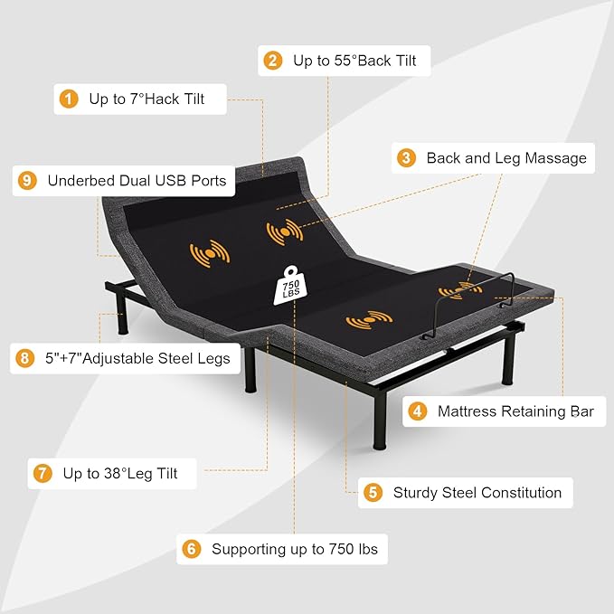 MUUEGM Adjustable Bed Base Frame with 12” Gel Memory Foam Mattress, Remote Control Bed Bases with Head-Pillow-tilt, USB, Massage, Zero Gravity, Anti-Snore, Full